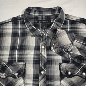 INC Western Mens Large Black Plaid Snap Front Shirt